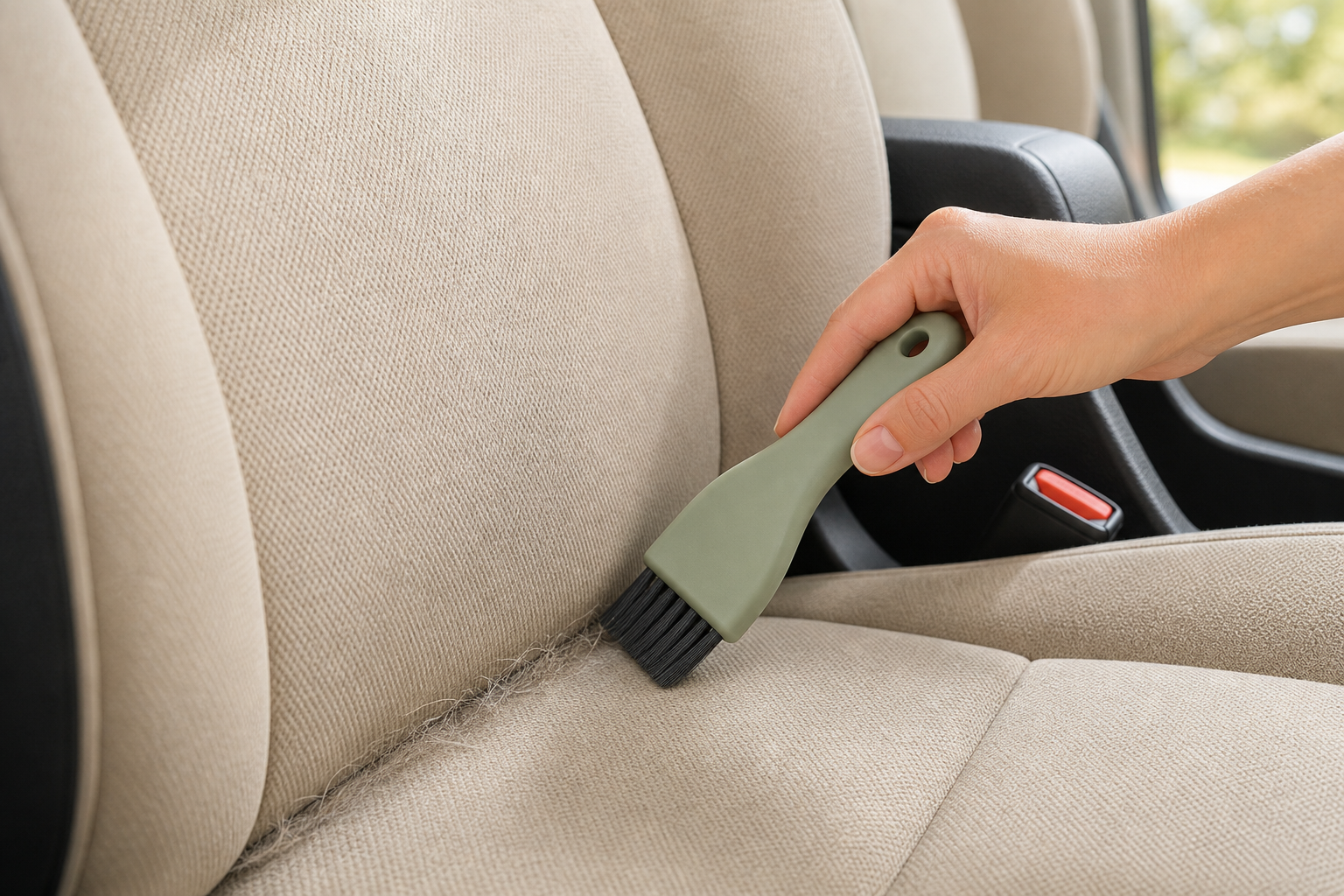Cleaning pet hair from car seats after walks and beach days